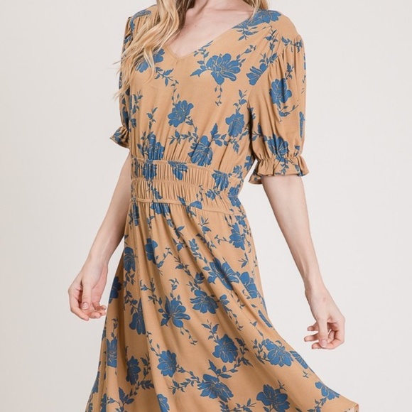 Floral Printed Elastic Waistband Dress - Picture 5 of 8